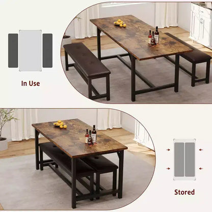 Ensemble de table à manger 160 cm pour 4-8 personnes, grand ensemble de table de cuisine extensible avec 2 bancs – Sanzelize Design