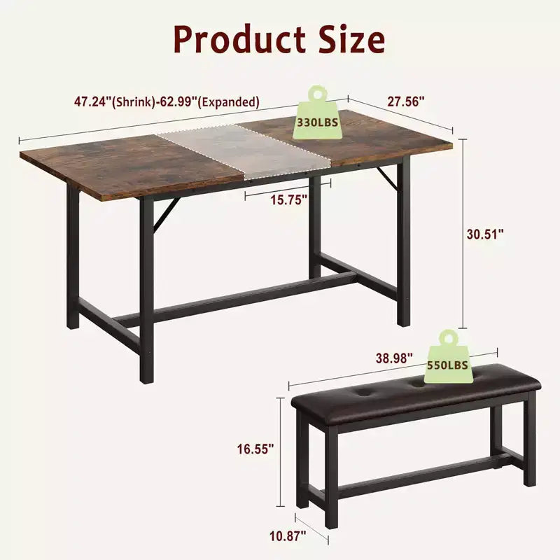 Ensemble de table à manger 160 cm pour 4-8 personnes, grand ensemble de table de cuisine extensible avec 2 bancs – Sanzelize Design