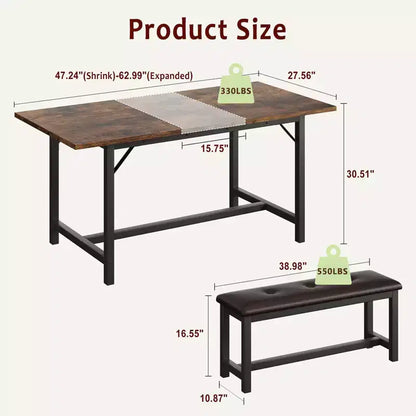 Ensemble de table à manger 160 cm pour 4-8 personnes, grand ensemble de table de cuisine extensible avec 2 bancs – Sanzelize Design