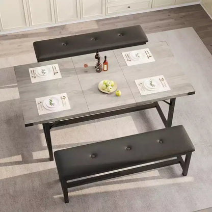 Ensemble de table à manger 160 cm pour 4-8 personnes, grand ensemble de table de cuisine extensible avec 2 bancs – Sanzelize Design