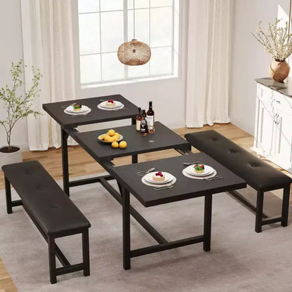 Ensemble de table à manger 160 cm pour 4-8 personnes, grand ensemble de table de cuisine extensible avec 2 bancs – Sanzelize Design