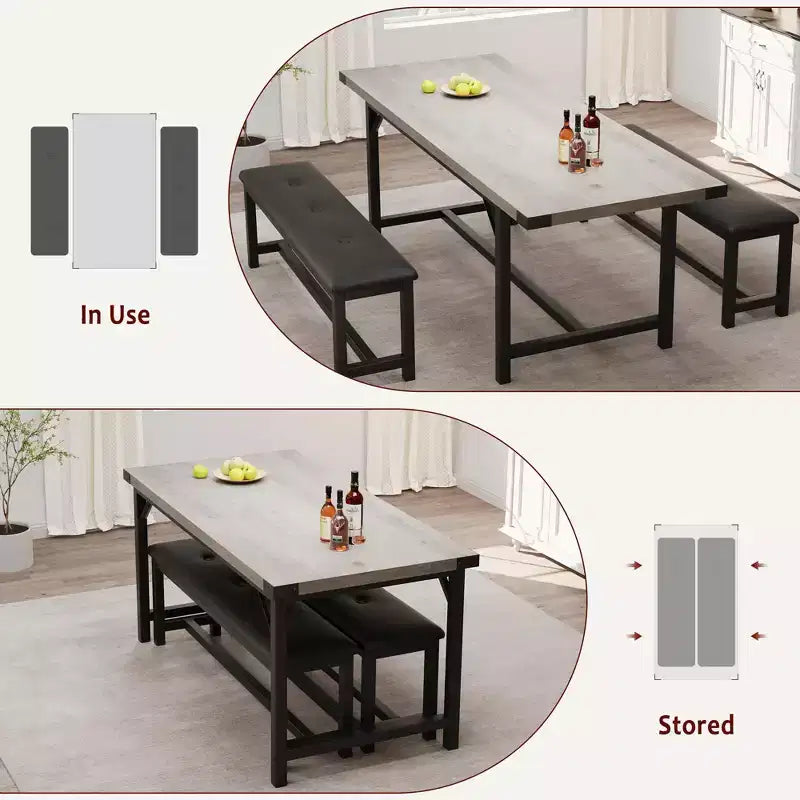 Ensemble de table à manger 160 cm pour 4-8 personnes, grand ensemble de table de cuisine extensible avec 2 bancs – Sanzelize Design