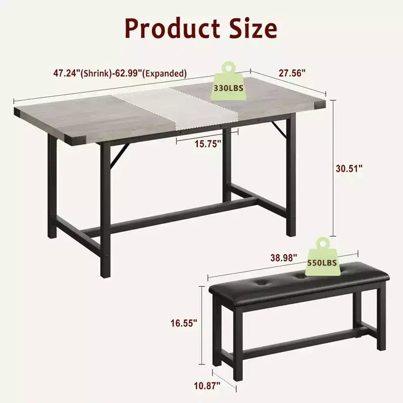Ensemble de table à manger 160 cm pour 4-8 personnes, grand ensemble de table de cuisine extensible avec 2 bancs – Sanzelize Design