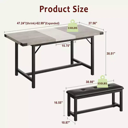 Ensemble de table à manger 160 cm pour 4-8 personnes, grand ensemble de table de cuisine extensible avec 2 bancs – Sanzelize Design