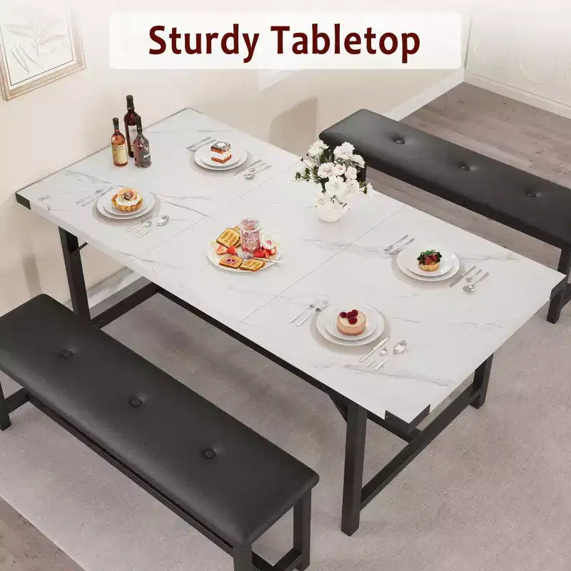 Ensemble de table à manger 160 cm pour 4-8 personnes, grand ensemble de table de cuisine extensible avec 2 bancs – Sanzelize Design