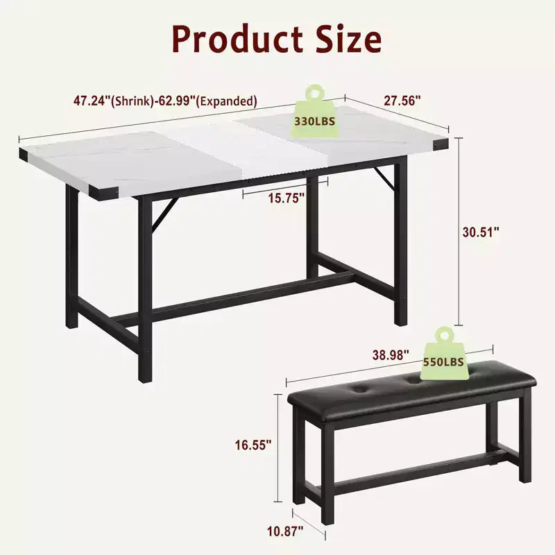Ensemble de table à manger 160 cm pour 4-8 personnes, grand ensemble de table de cuisine extensible avec 2 bancs – Sanzelize Design