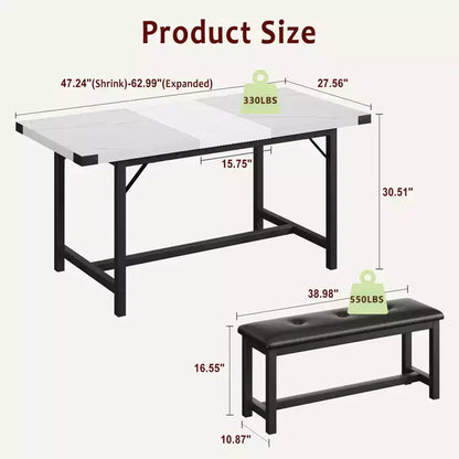 Ensemble de table à manger 160 cm pour 4-8 personnes, grand ensemble de table de cuisine extensible avec 2 bancs – Sanzelize Design