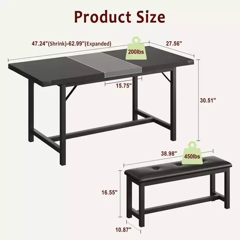 Ensemble de table à manger 160 cm pour 4-8 personnes, grand ensemble de table de cuisine extensible avec 2 bancs – Sanzelize Design