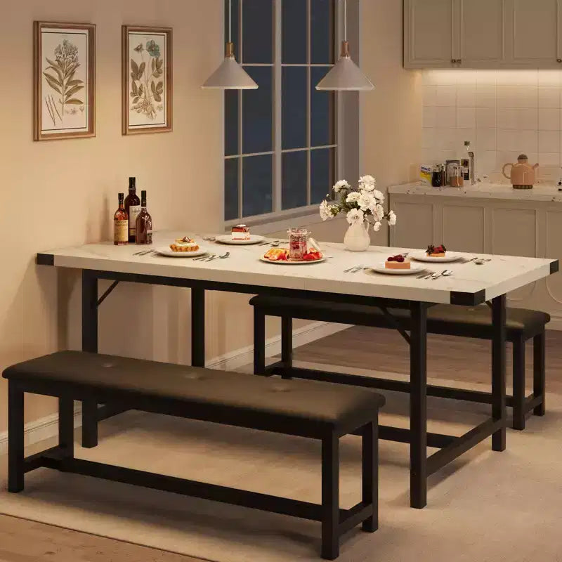 Ensemble de table à manger 160 cm pour 4-8 personnes, grand ensemble de table de cuisine extensible avec 2 bancs – Sanzelize Design