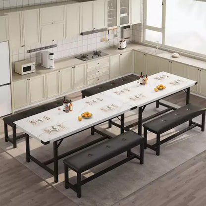 Ensemble de table à manger 160 cm pour 4-8 personnes, grand ensemble de table de cuisine extensible avec 2 bancs – Sanzelize Design