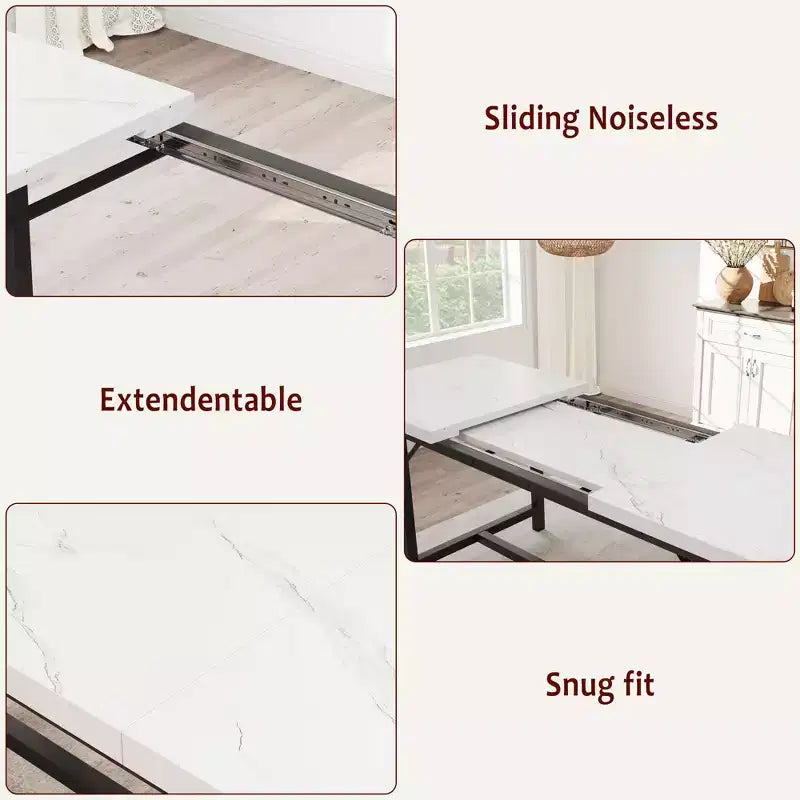 Ensemble de table à manger 160 cm pour 4-8 personnes, grand ensemble de table de cuisine extensible avec 2 bancs – Sanzelize Design