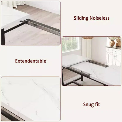 Ensemble de table à manger 160 cm pour 4-8 personnes, grand ensemble de table de cuisine extensible avec 2 bancs – Sanzelize Design