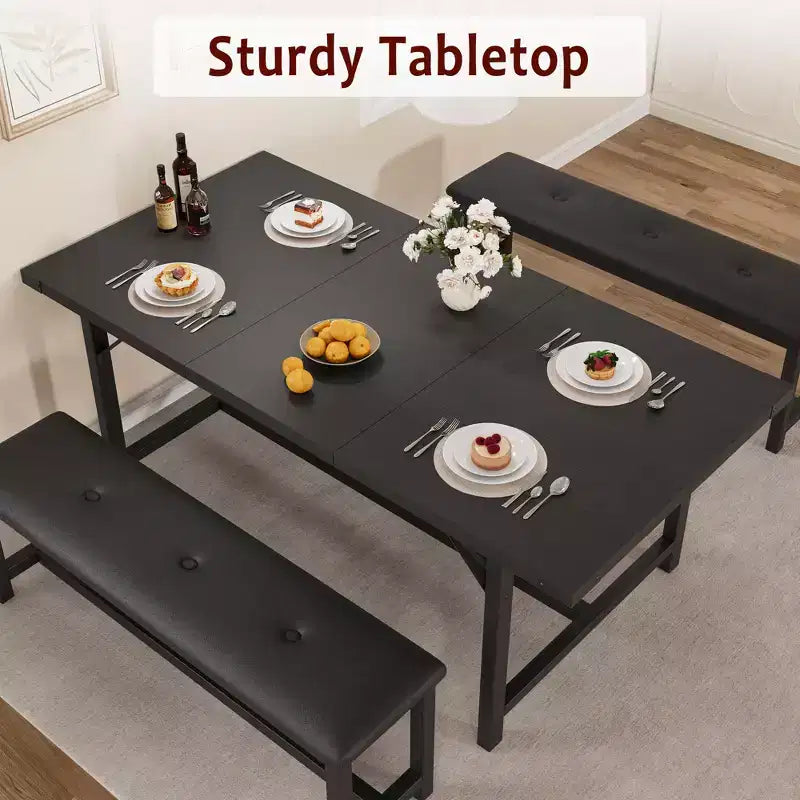 Ensemble de table à manger 160 cm pour 4-8 personnes, grand ensemble de table de cuisine extensible avec 2 bancs – Sanzelize Design