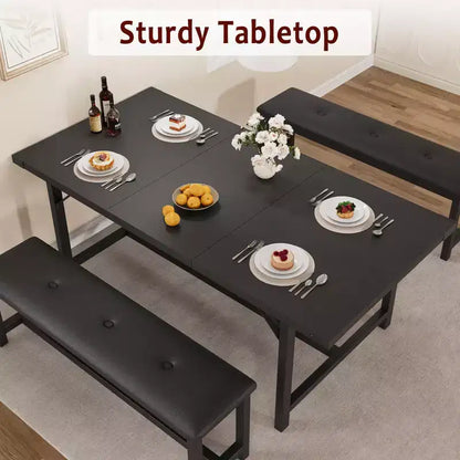 Ensemble de table à manger 160 cm pour 4-8 personnes, grand ensemble de table de cuisine extensible avec 2 bancs – Sanzelize Design