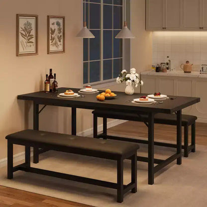 Ensemble de table à manger 160 cm pour 4-8 personnes, grand ensemble de table de cuisine extensible avec 2 bancs – Sanzelize Design