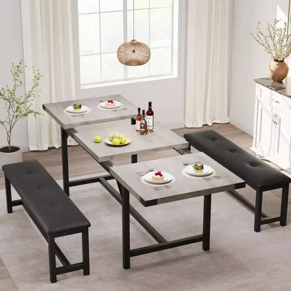 Ensemble de table à manger 160 cm pour 4-8 personnes, grand ensemble de table de cuisine extensible avec 2 bancs – Sanzelize Design
