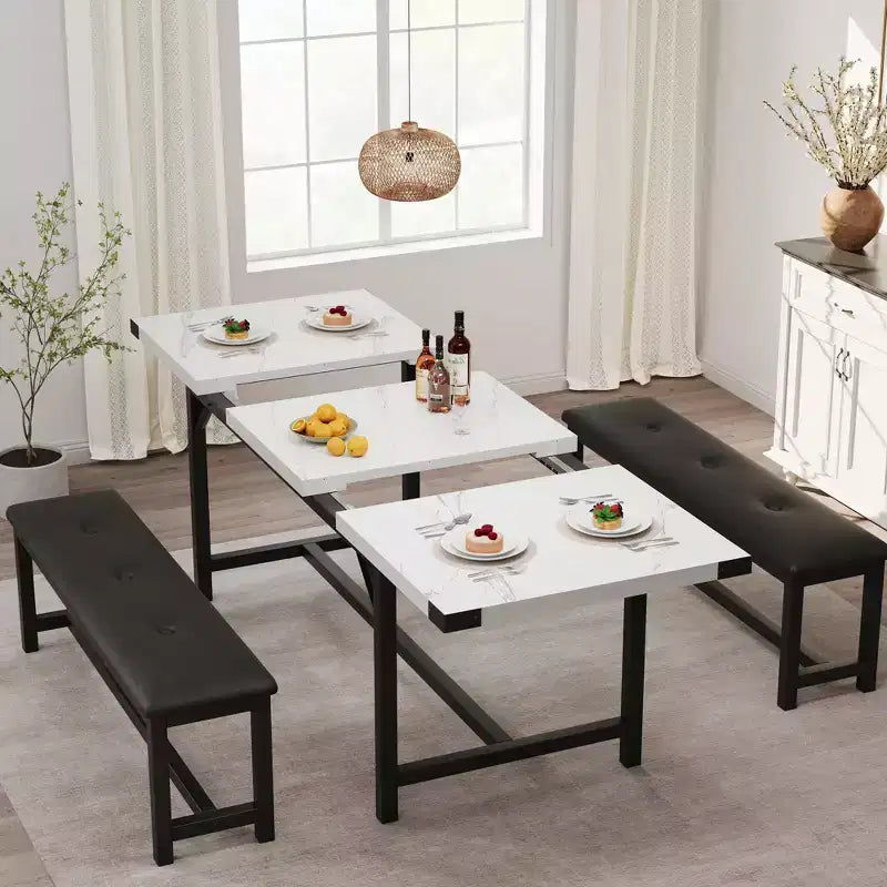 Ensemble de table à manger 160 cm pour 4-8 personnes, grand ensemble de table de cuisine extensible avec 2 bancs – Sanzelize Design
