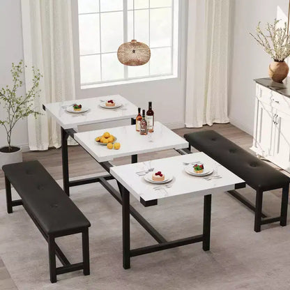 Ensemble de table à manger 160 cm pour 4-8 personnes, grand ensemble de table de cuisine extensible avec 2 bancs – Sanzelize Design