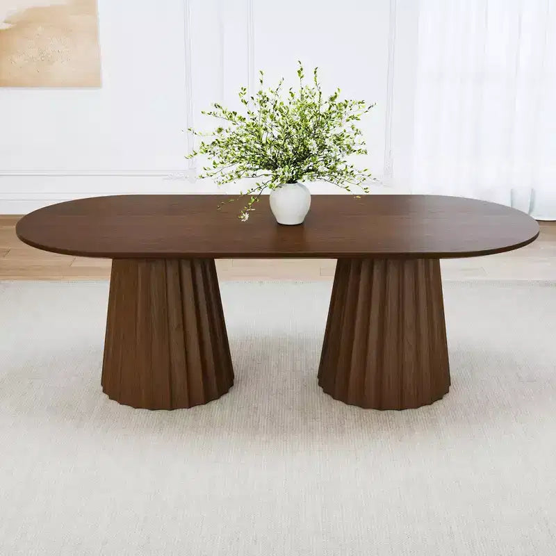 Table de salle à manger ovale noire à double piétement de 218 cm avec 8 chaises – Sanzelize Design