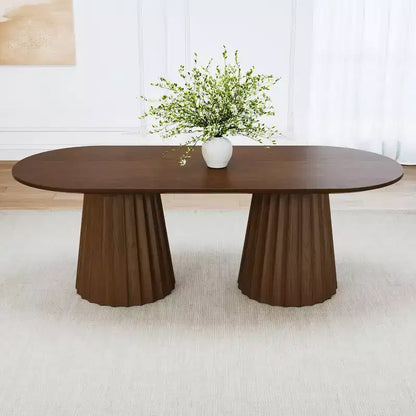 Table de salle à manger ovale noire à double piétement de 218 cm avec 8 chaises – Sanzelize Design
