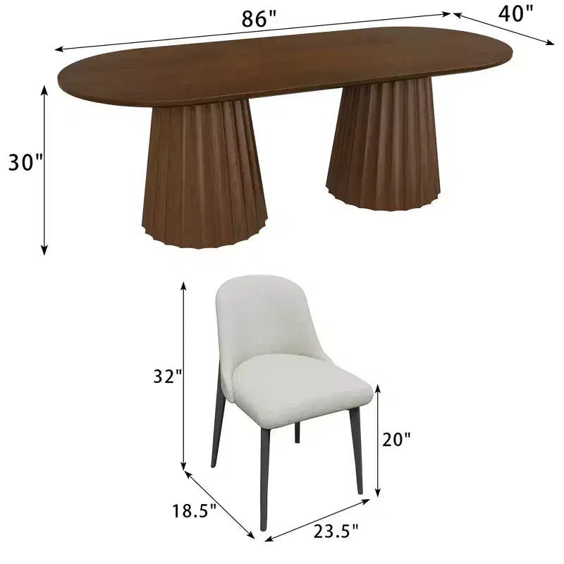 Table de salle à manger ovale noire à double piétement de 218 cm avec 8 chaises – Sanzelize Design