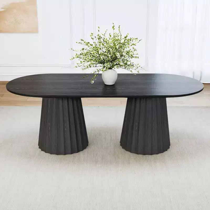 Table de salle à manger ovale noire à double piétement de 218 cm avec 8 chaises – Sanzelize Design