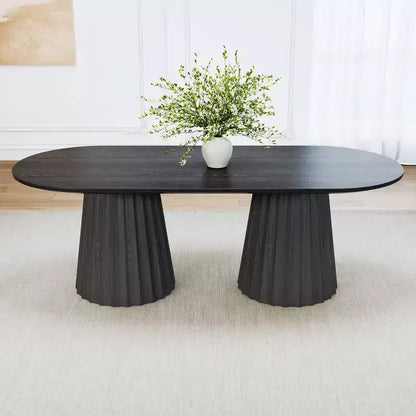 Table de salle à manger ovale noire à double piétement de 218 cm avec 8 chaises – Sanzelize Design