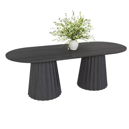 Table de salle à manger ovale noire à double piétement de 218 cm avec 8 chaises – Sanzelize Design