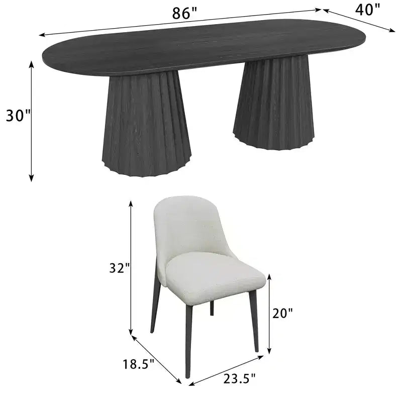 Table de salle à manger ovale noire à double piétement de 218 cm avec 8 chaises – Sanzelize Design