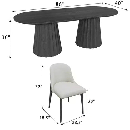 Table de salle à manger ovale noire à double piétement de 218 cm avec 8 chaises – Sanzelize Design