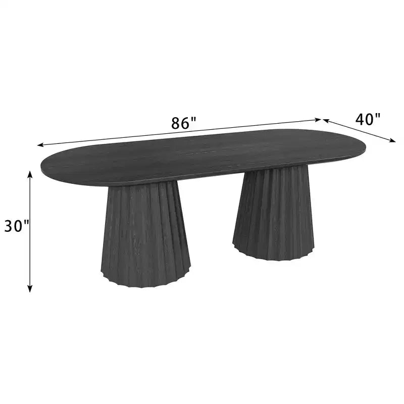 Table de salle à manger ovale noire à double piétement de 218 cm avec 8 chaises – Sanzelize Design