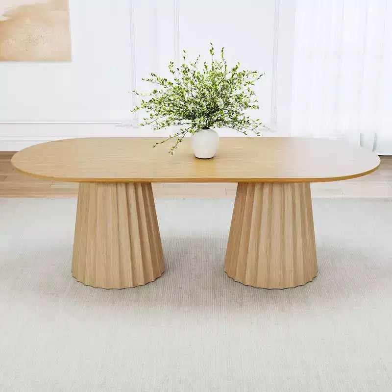 Table de salle à manger ovale noire à double piétement de 218 cm avec 8 chaises – Sanzelize Design