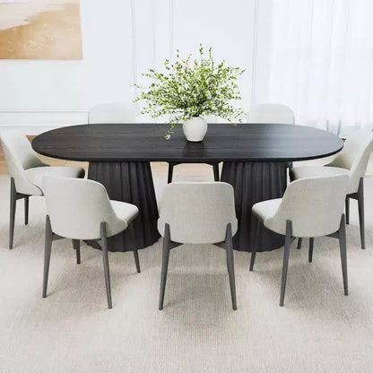 Table de salle à manger ovale noire à double piétement de 218 cm avec 8 chaises – Sanzelize Design
