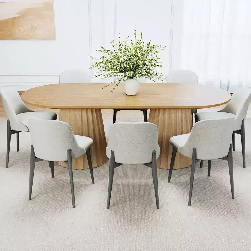 Table de salle à manger ovale noire à double piétement de 218 cm avec 8 chaises – Sanzelize Design