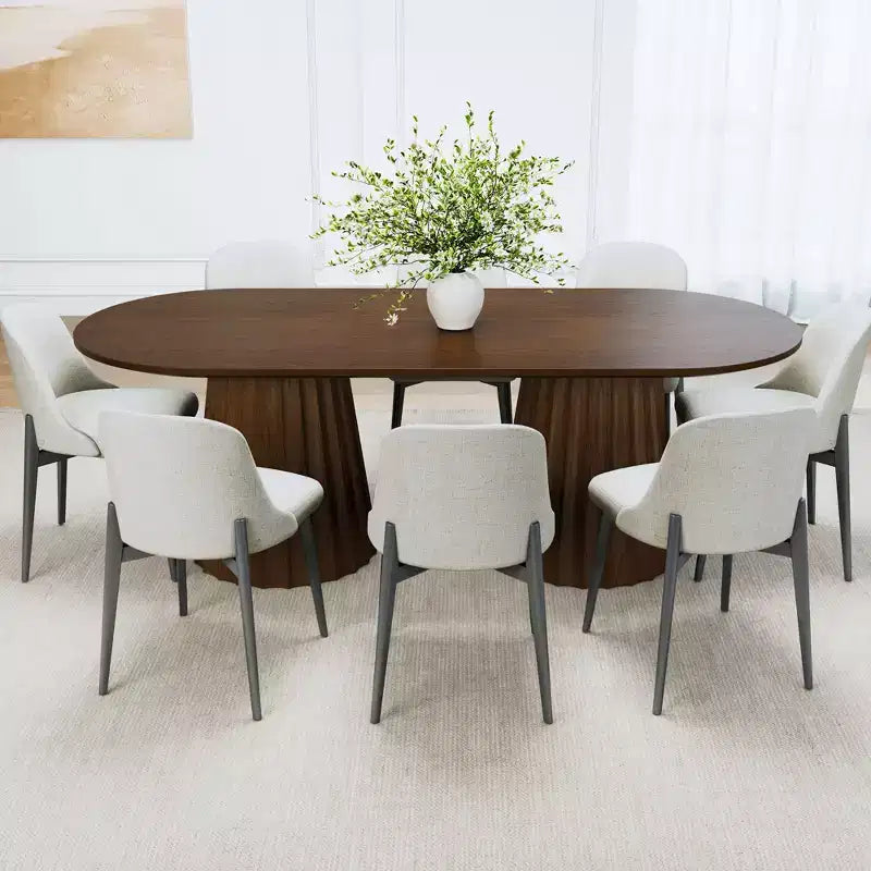 Table de salle à manger ovale noire à double piétement de 218 cm avec 8 chaises – Sanzelize Design