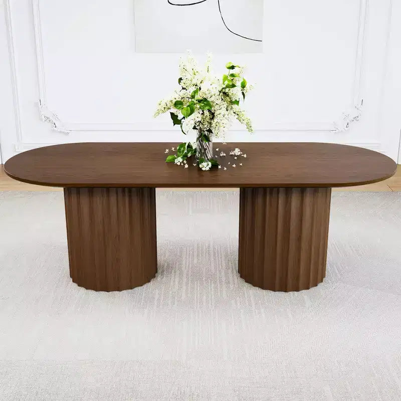 Table à manger ovale double base cylindrique noire de 218 cm avec 8 chaises de salle à manger – Sanzelize Design