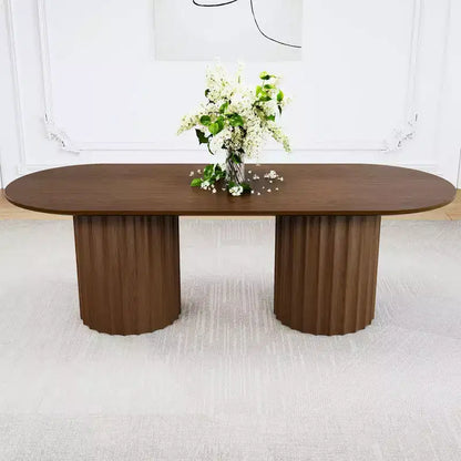 Table à manger ovale double base cylindrique noire de 218 cm avec 8 chaises de salle à manger – Sanzelize Design
