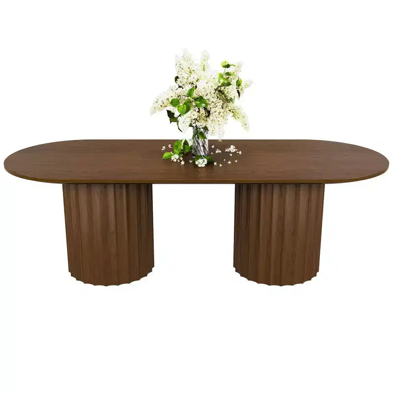 Table à manger ovale double base cylindrique noire de 218 cm avec 8 chaises de salle à manger – Sanzelize Design