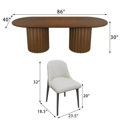 Table à manger ovale double base cylindrique noire de 218 cm avec 8 chaises de salle à manger – Sanzelize Design