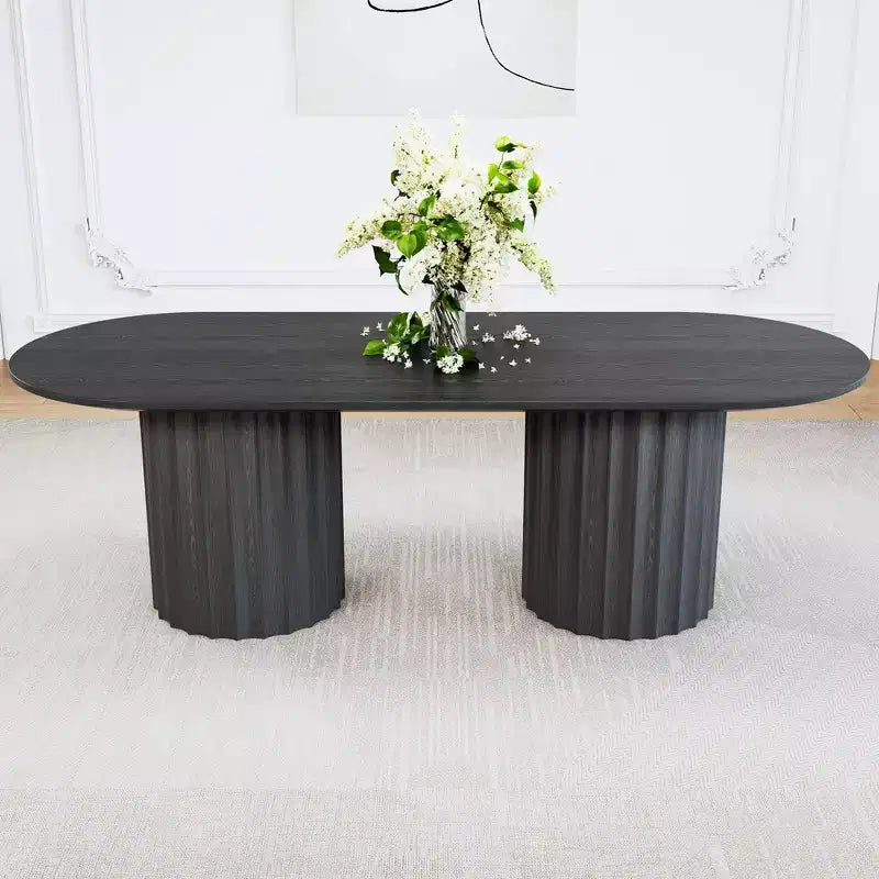 Table à manger ovale double base cylindrique noire de 218 cm avec 8 chaises de salle à manger – Sanzelize Design