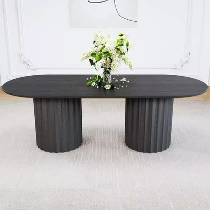 Table à manger ovale double base cylindrique noire de 218 cm avec 8 chaises de salle à manger – Sanzelize Design