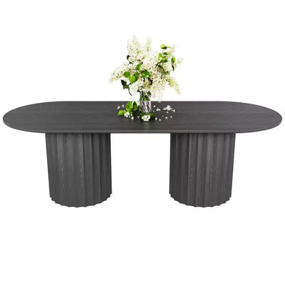 Table à manger ovale double base cylindrique noire de 218 cm avec 8 chaises de salle à manger – Sanzelize Design
