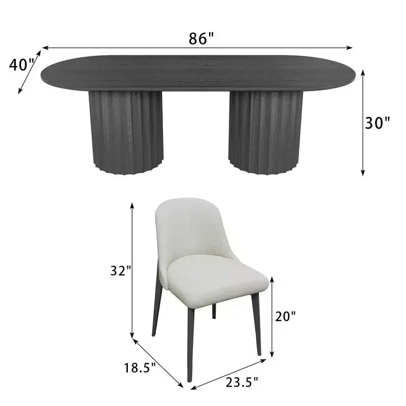 Table à manger ovale double base cylindrique noire de 218 cm avec 8 chaises de salle à manger – Sanzelize Design