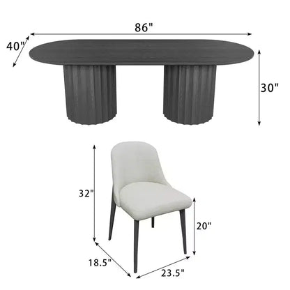 Table à manger ovale double base cylindrique noire de 218 cm avec 8 chaises de salle à manger – Sanzelize Design