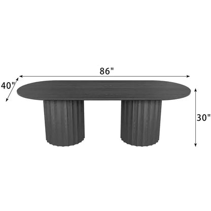 Table à manger ovale double base cylindrique noire de 218 cm avec 8 chaises de salle à manger – Sanzelize Design