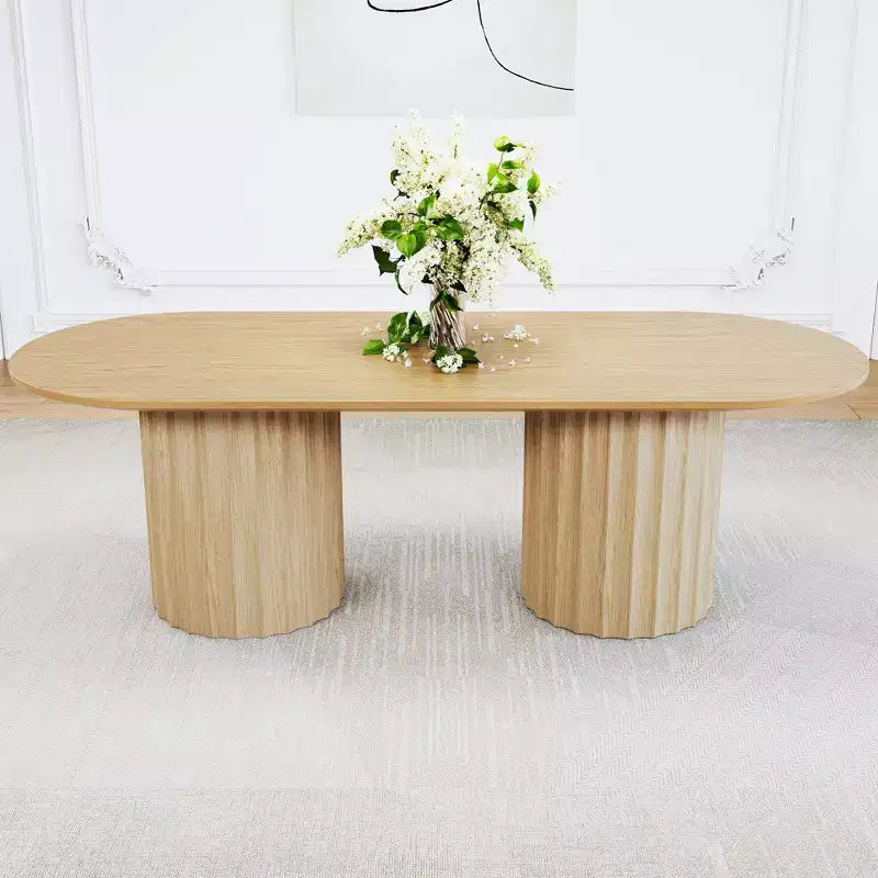 Table à manger ovale double base cylindrique noire de 218 cm avec 8 chaises de salle à manger – Sanzelize Design