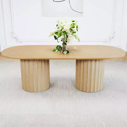 Table à manger ovale double base cylindrique noire de 218 cm avec 8 chaises de salle à manger – Sanzelize Design