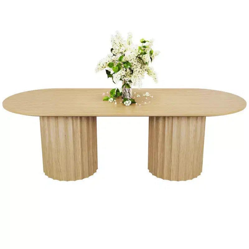 Table à manger ovale double base cylindrique noire de 218 cm avec 8 chaises de salle à manger – Sanzelize Design