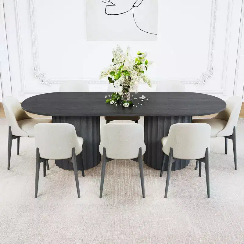 Table à manger ovale double base cylindrique noire de 218 cm avec 8 chaises de salle à manger – Sanzelize Design