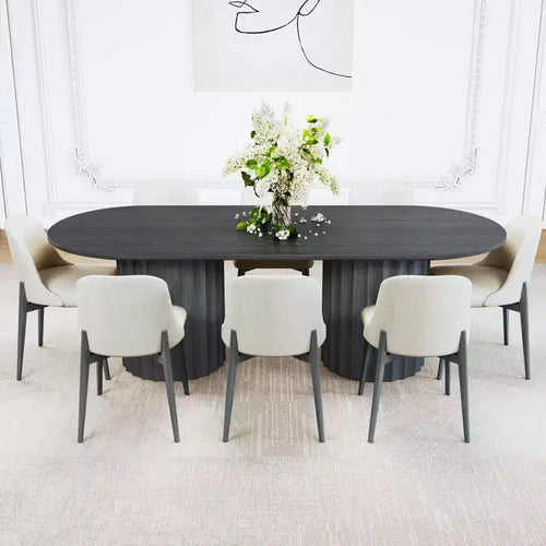 Table à manger ovale double base cylindrique noire de 218 cm avec 8 chaises de salle à manger – Sanzelize Design